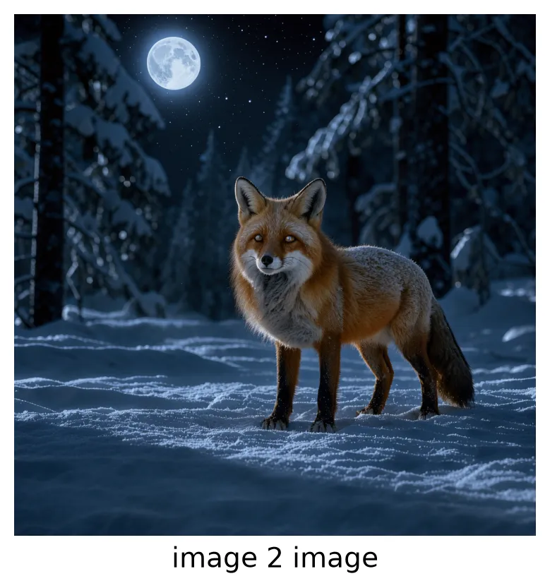 The fox from the previous image, relit in cold blue light