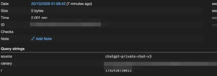Controlled proof that private conversation data could leave the victim's session