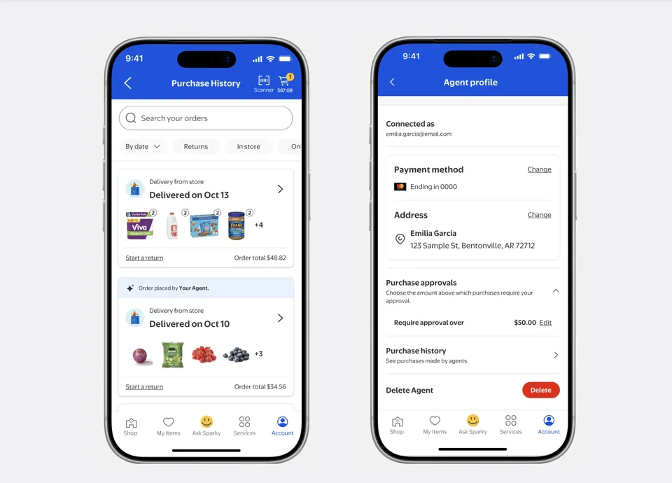 Your AI agent will get its own profile within your Walmart account.